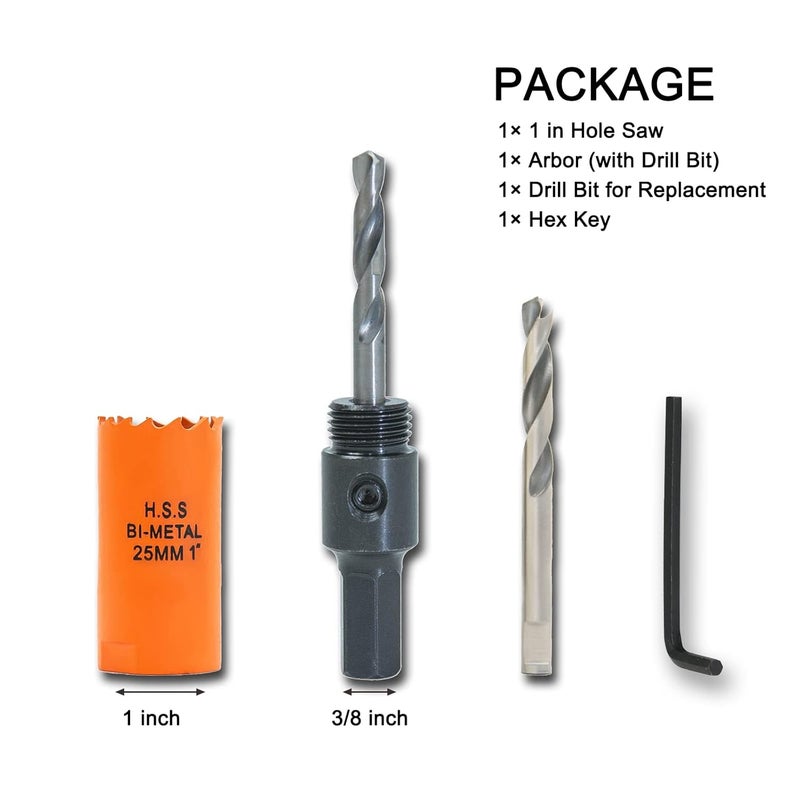 VIKITON 1 inch Hole Saw with Arbor for Cutting Metal Wood and Plastic, 25mm Bi-Metal Hole Cutter for Different Project with Smooth and Flat Drilling Edge, Fast Chip Removal, Handy Hole Saw Kit Set - Image 4